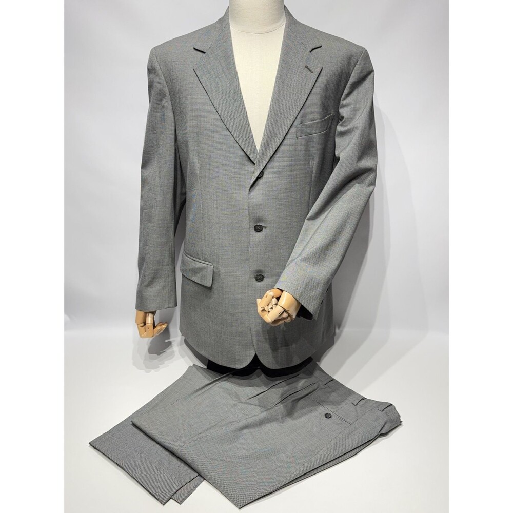 VTG 90s Brooks Brothers 3-Button Suit USA Gray Micro Houndstooth Wool Men’s 41L